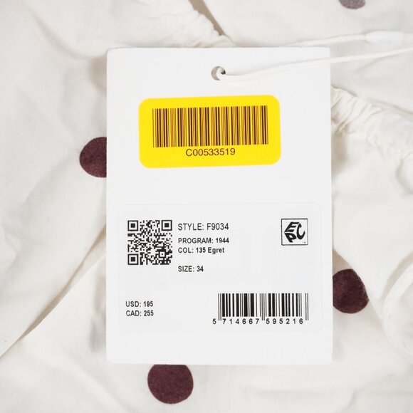 Ganni Ruched Polka Dot Mini Dress with Bow in White and Brown Size 34 - NWD - Picture 7 of 13